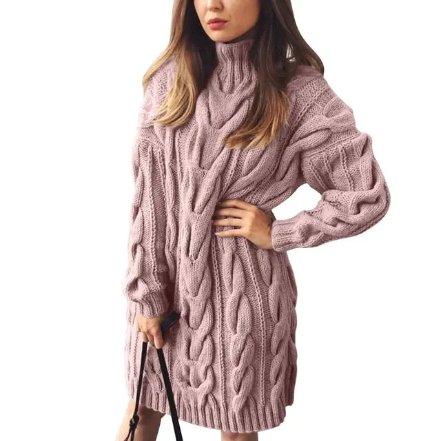 Turtleneck Twist Knitted Sweater Dress